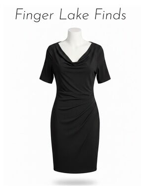 Connected Apparel Cowl Neck Black Dress, 22W
